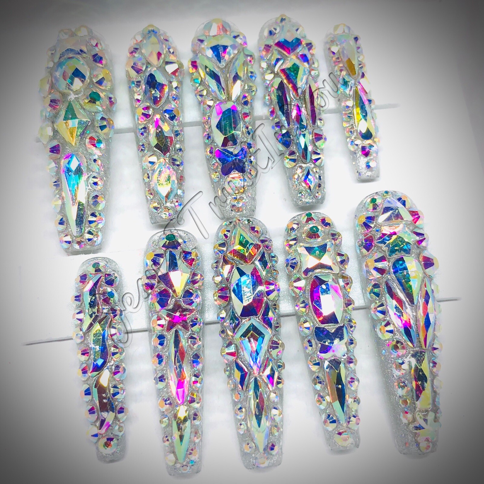 JEWELS – CUSTOM XXL LONG BALLERINA GEL PRESS ON NAILS ❤️❤️
