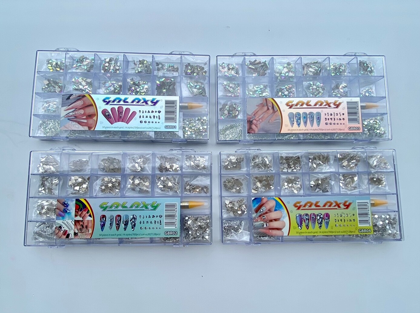 Galaxy Nail Art Rhinestones Flatback Crystal Multi Shapes Box Kit 7828 PCS
