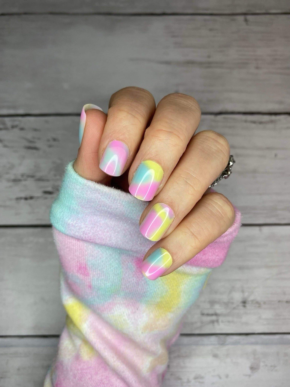 Red Aspen Nail Dashes. Tie Dye Bailey Is Their Name. Short Square Shape