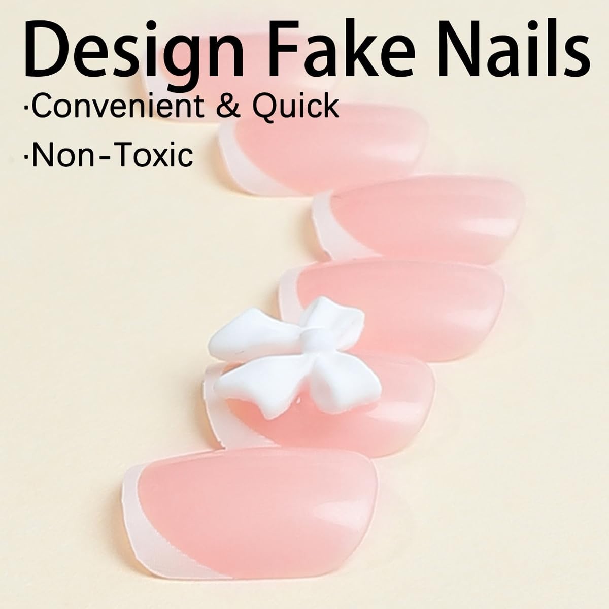 Chic 24Pcs Press On Nails in Glossy Nude Pink with White French Tips – Easy Wear