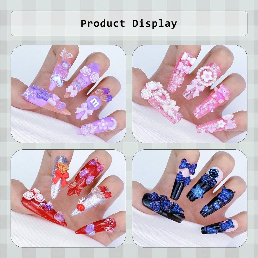 Pink 3D Nail Charms Flatback Assorted Mix 320PCS Resin Nail Art Decorations Cute
