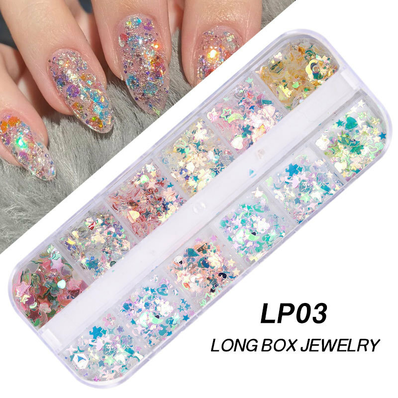 Nail Glitter Sequins Laser 3D Love Heart Star Flakes Nail Art 3D Decoration DIY