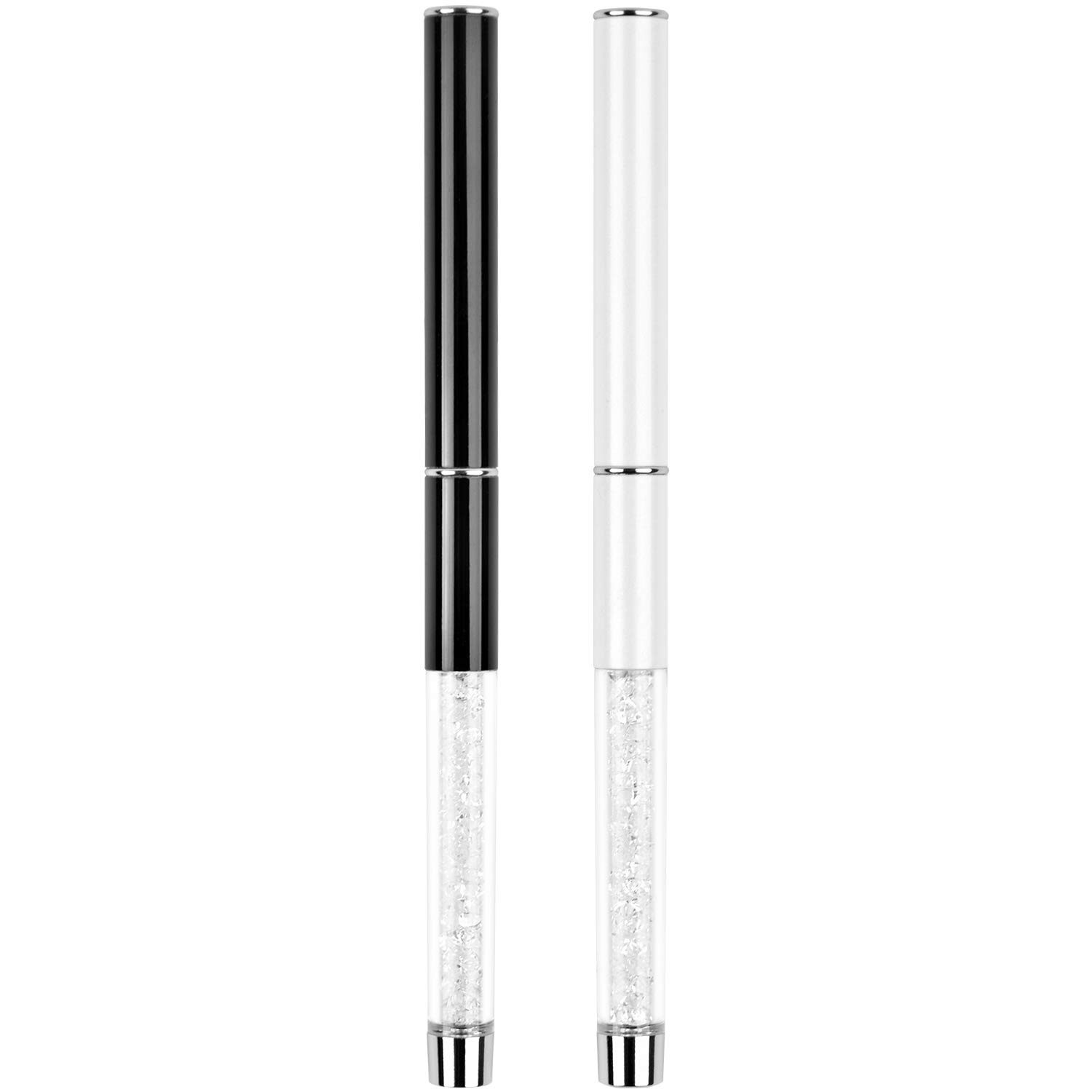 2Pcs Oval & Flat UV Builder Gel Nail Brush Set Rhinestone Handle Professional Na