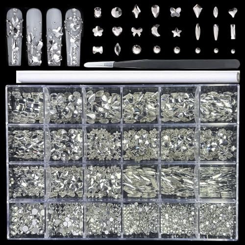 900 Special-Shaped Clear Nail Diamonds & 3200 Flat-Bottom Nail Rhinestones Set w