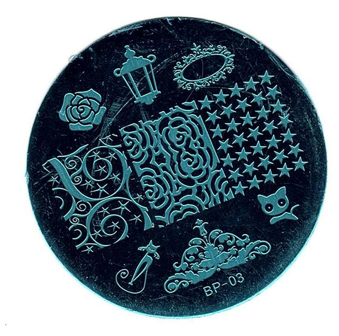 Black Cat Rose Theme Manicure Nail Art Stamping Template Image Plate BP 03