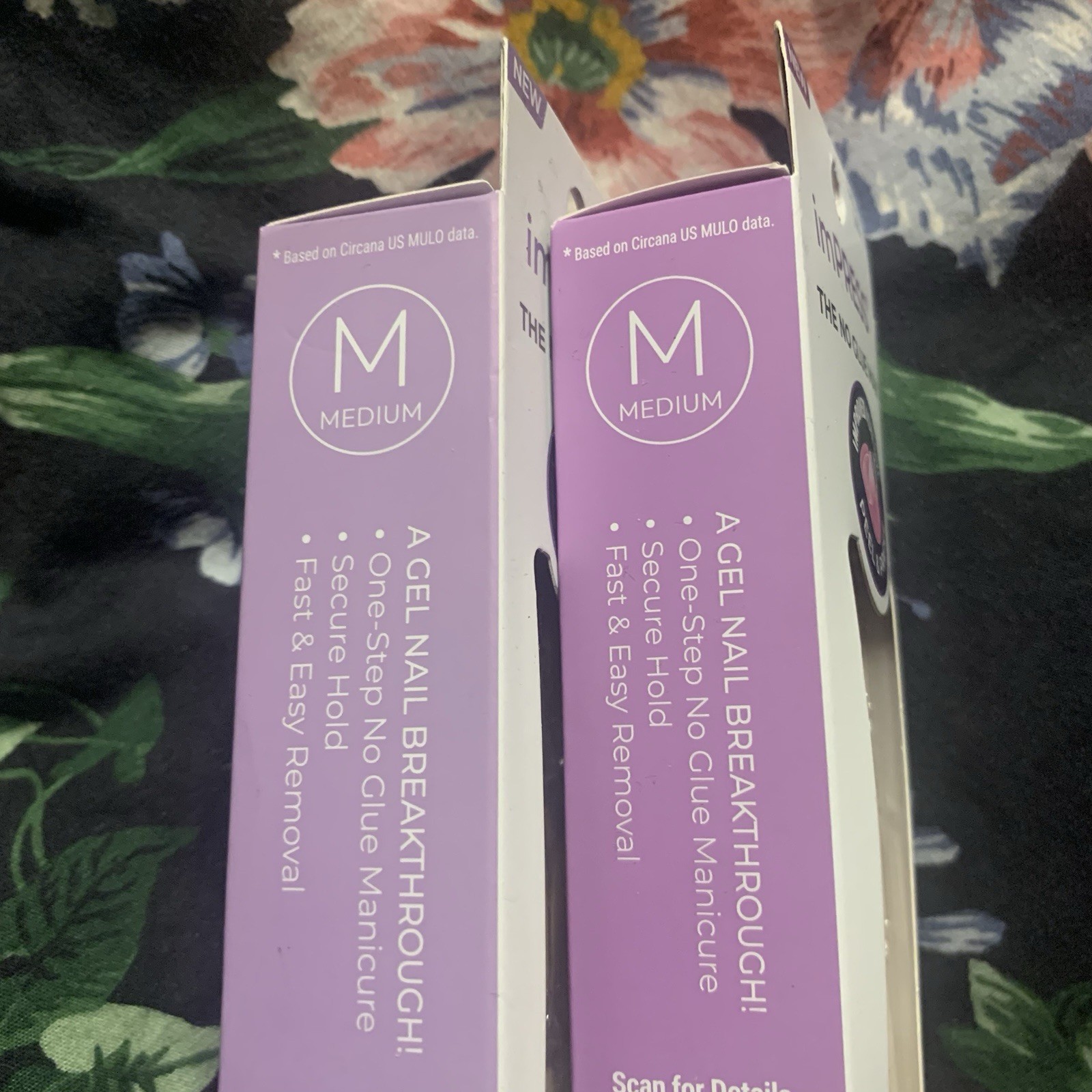 2-Pack Impress No Glue Mani Medium Length Floral French Black For The Night