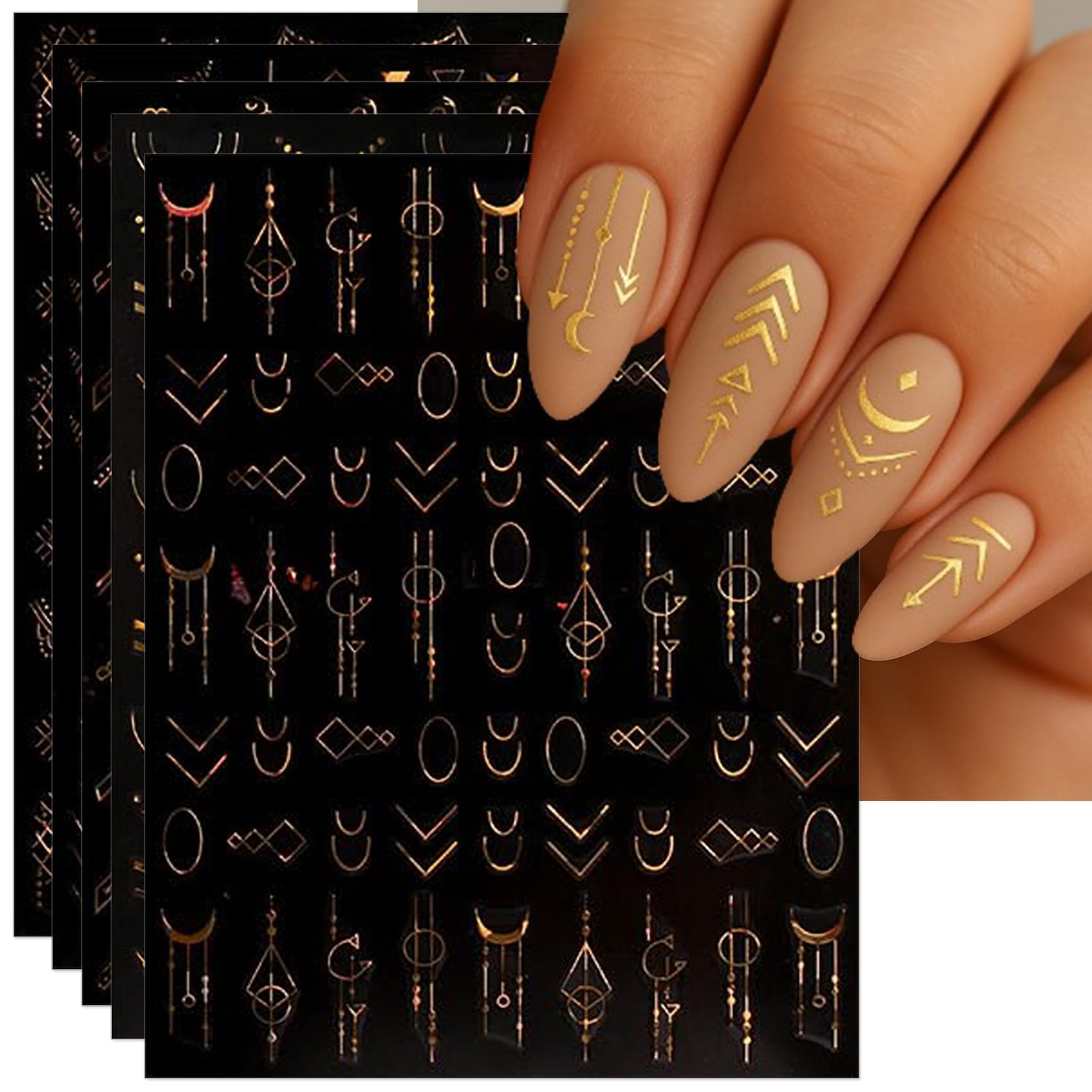 Bohemia Nail Art Stickers – Tribal Gold Arrow and Triangle Self-Adhesive 3D N…