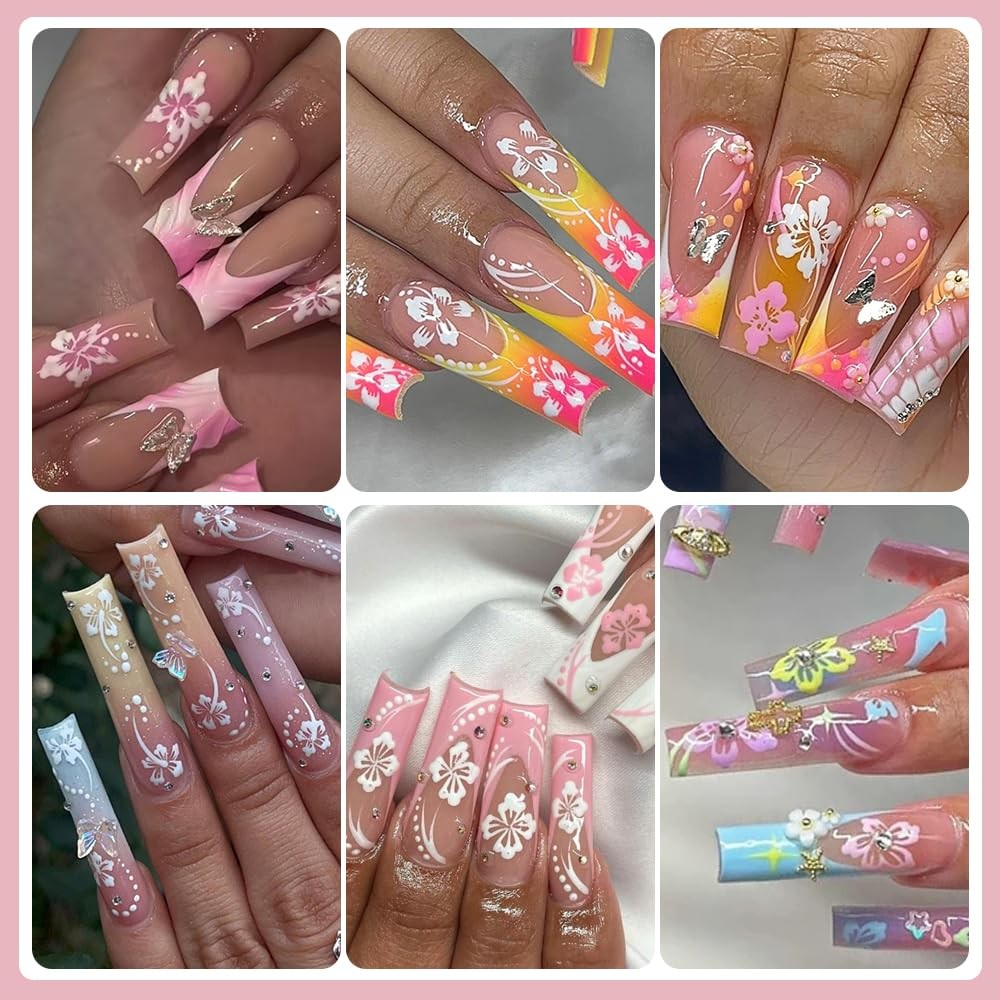 Flower Nail Stickers, Hibiscus Decals 3D Self-Adhesive