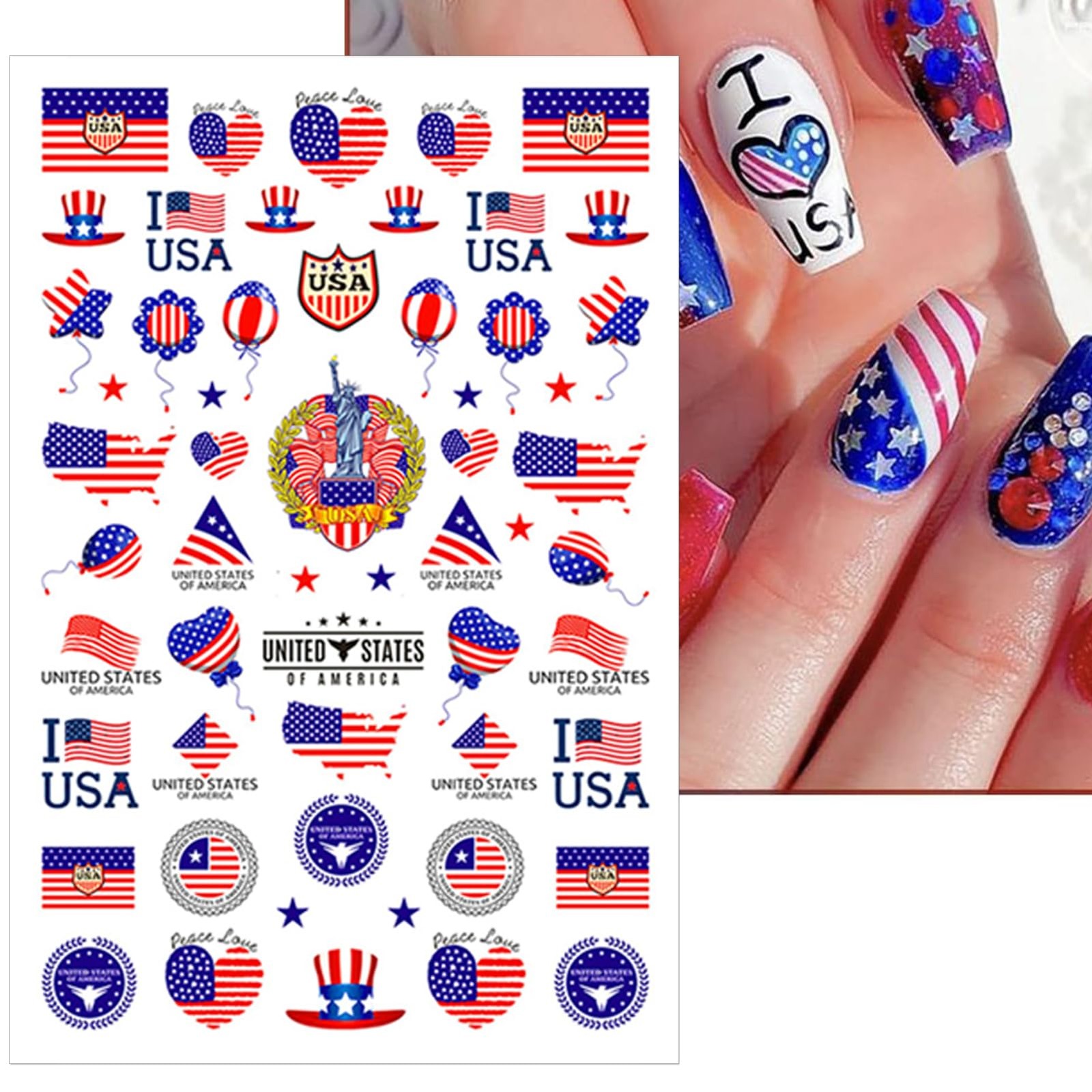 8 Sheets 4th of July Nail Stickers, Independence Day Patriotic Nail Decals