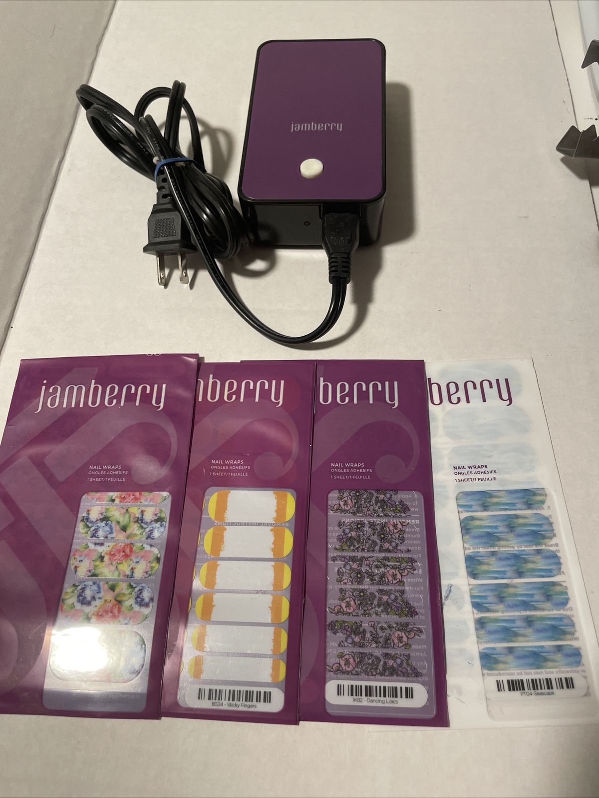 Jamberry Heater & 4 FULL Sheet Nail Wraps Lot Halloween, Tie Dye, Floral Flowers