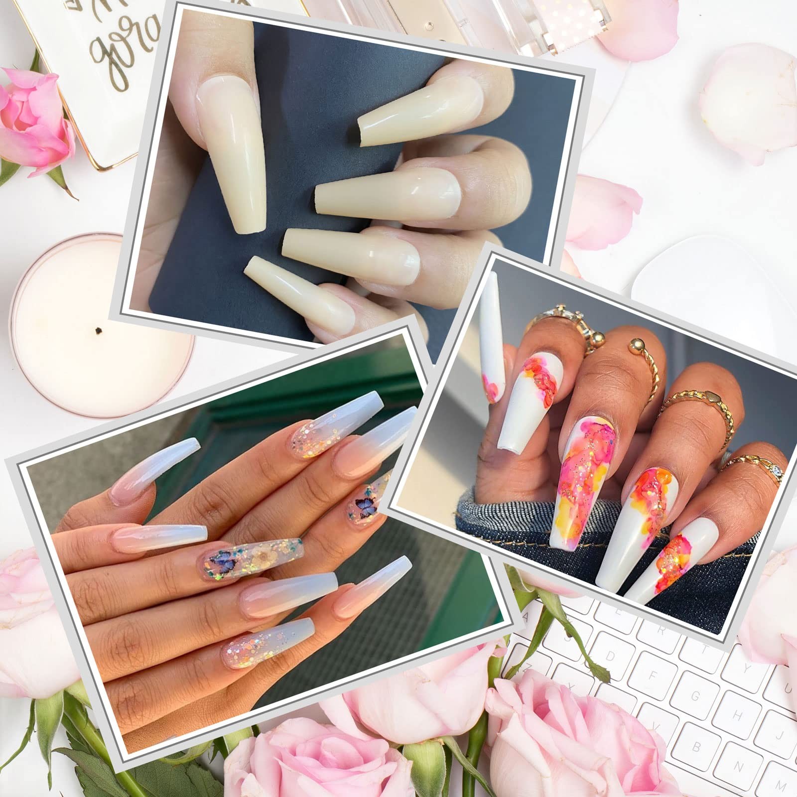 Tapered Extra Long Nail Tips, Ballerina Natural 240 Piece Set,