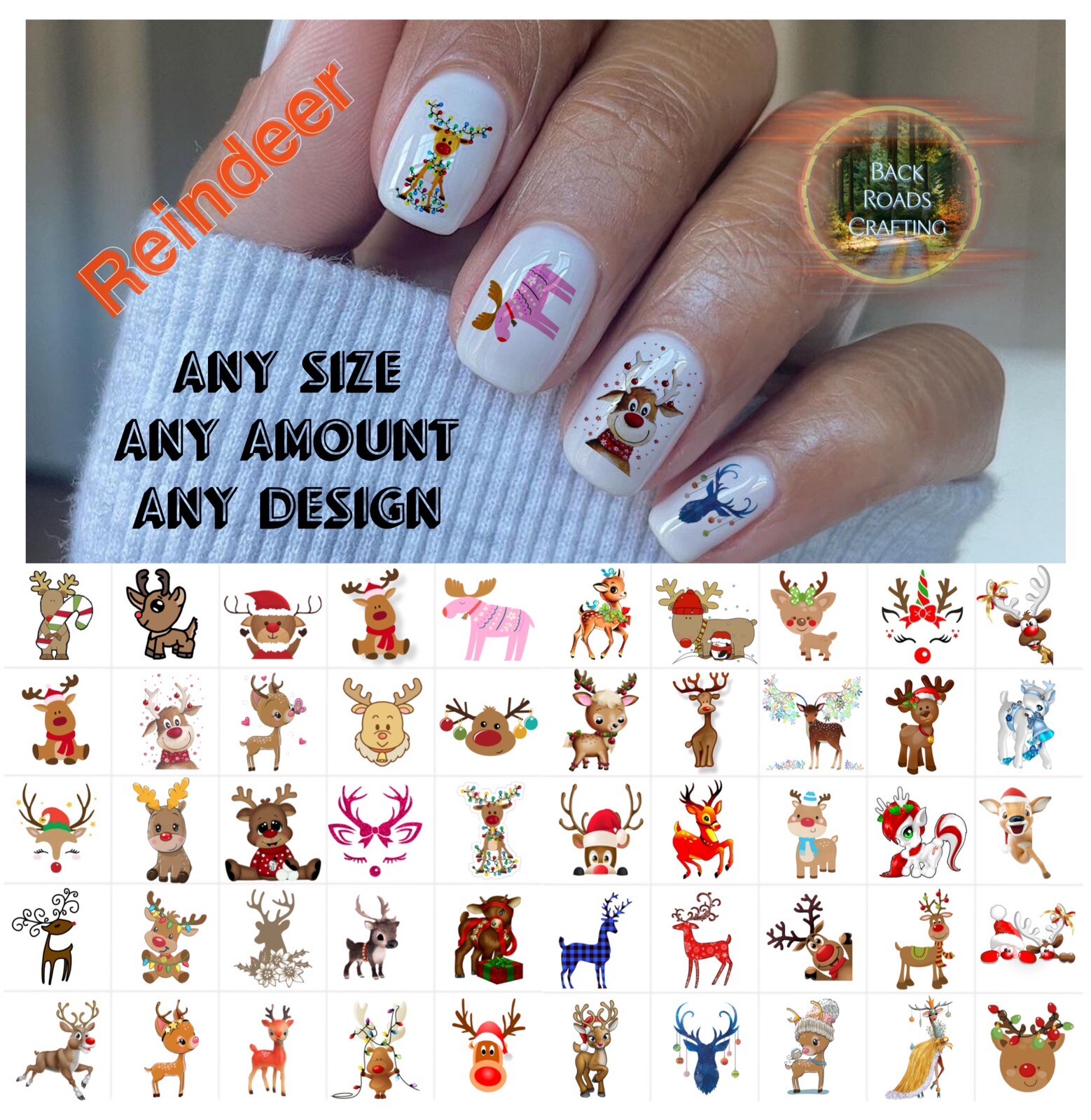 Reindeer Waterslide Nail Decals Set Of 50 Instructions & Bonus