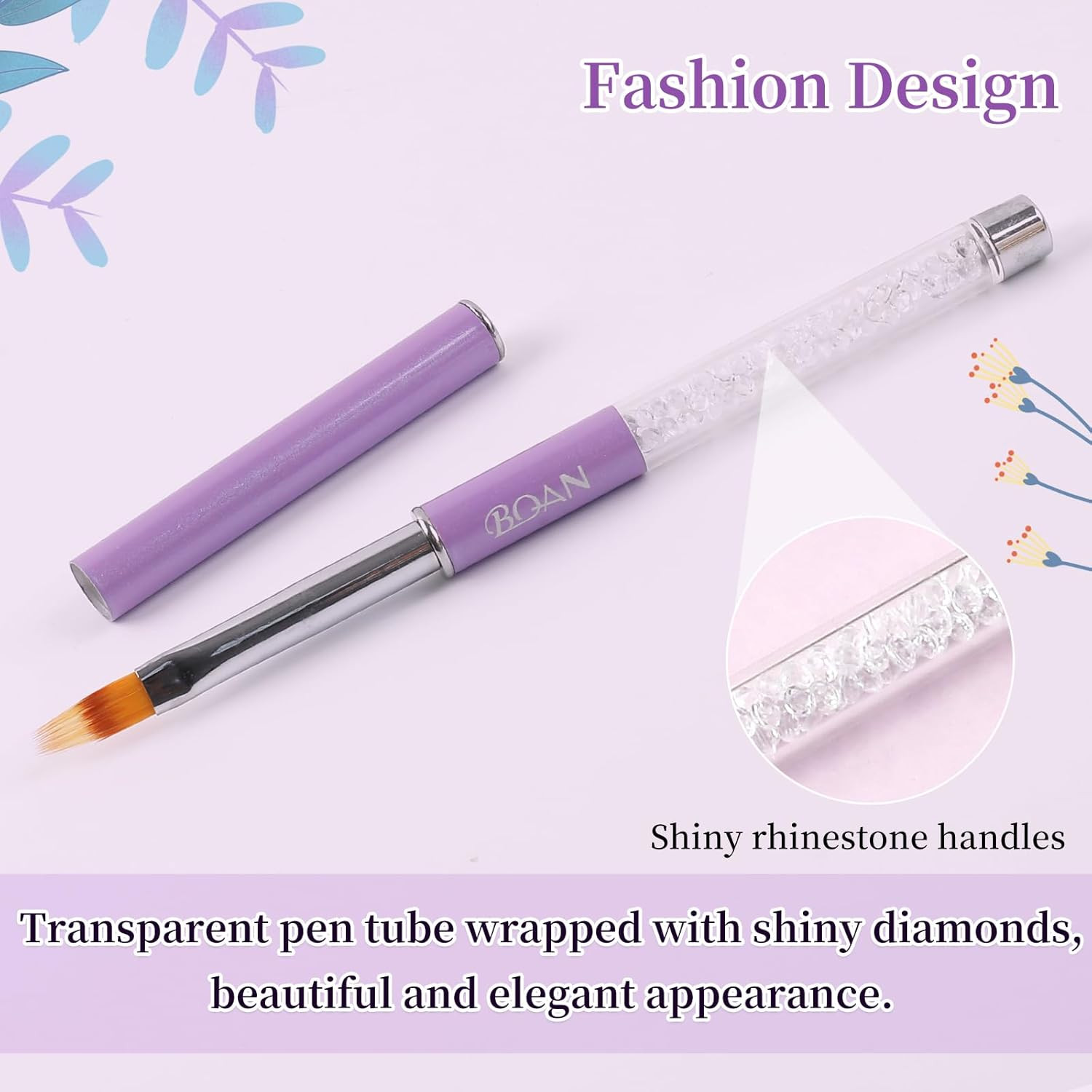 Ombre Nail Art Brush with Rhinestone Handle for Gel Gradient & Line Design