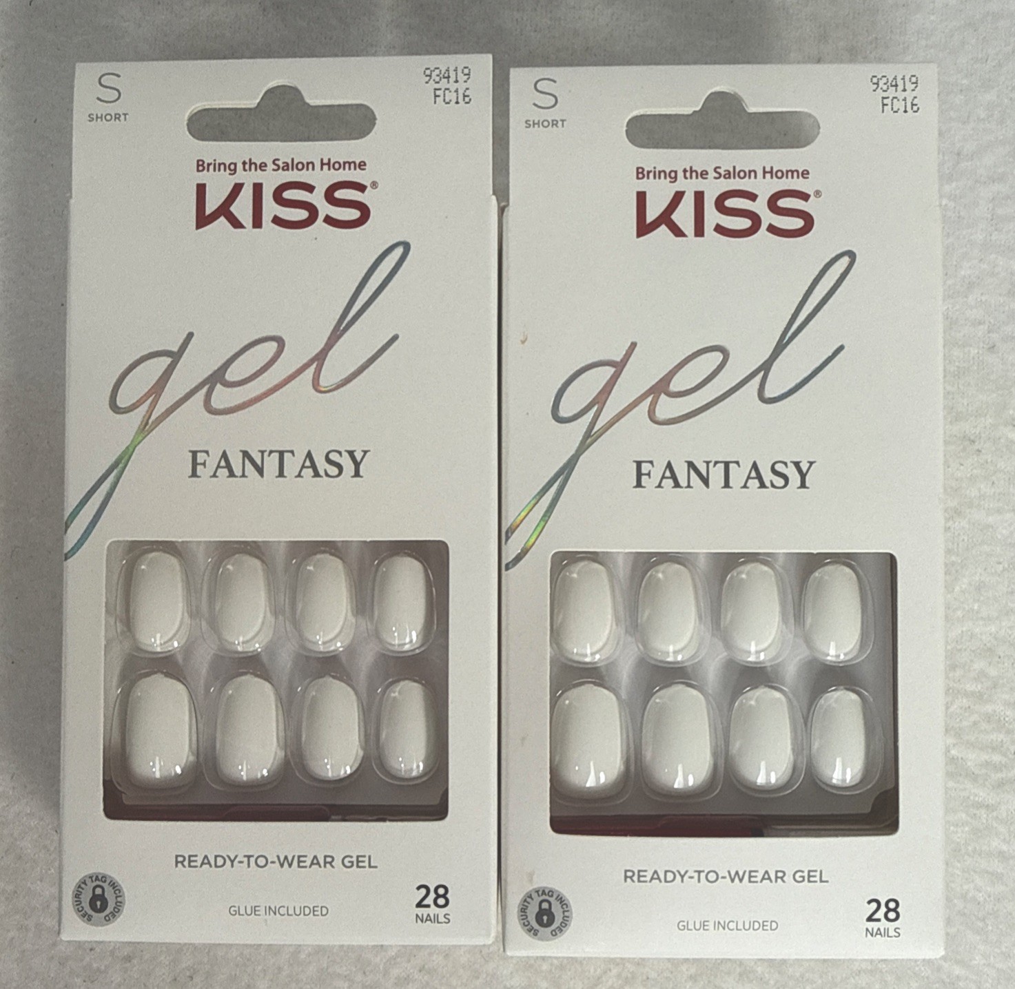 KISS Gel Fantasy Nails Ready To Wear 28 Nails Short White w/Glue NEW Lot Of 2