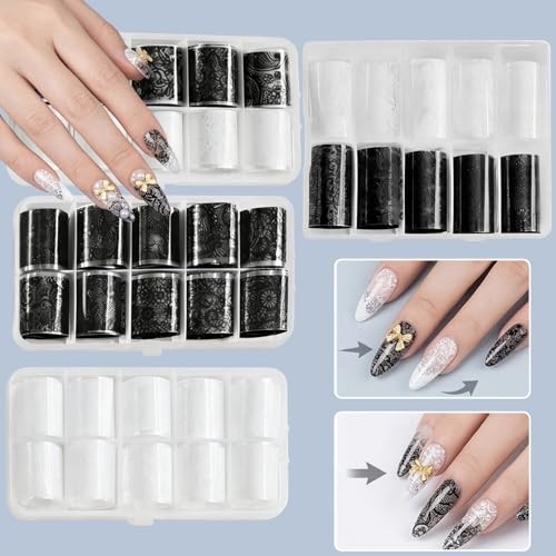 40 Rolls Lace Nail Foil, Holographic Lace Transfer Foil Sheets for DIY Nails