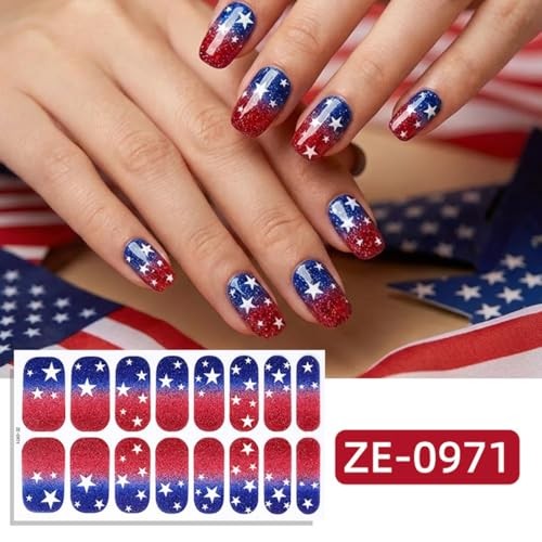 4th of July Full Nail Wraps Gel Nail Stickers Independence Day Nail Full style9