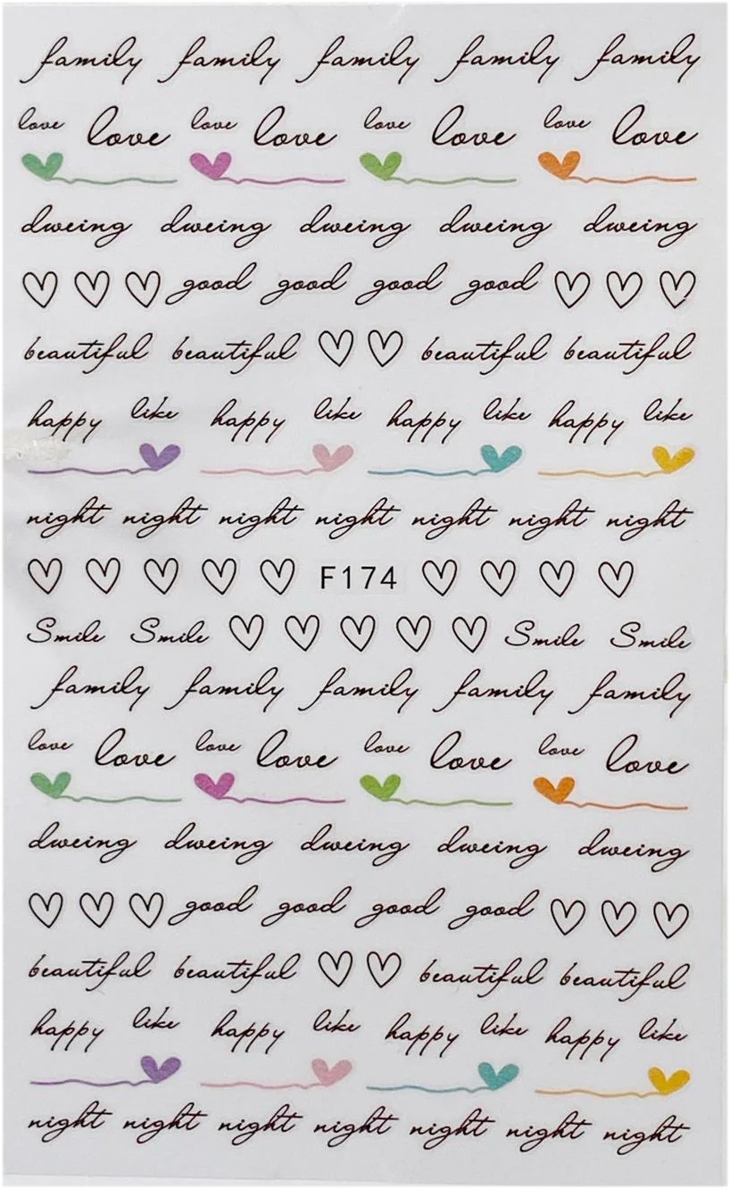 Nail Art 3D Decal Stickers beautiful inscriptions heart happy like F174