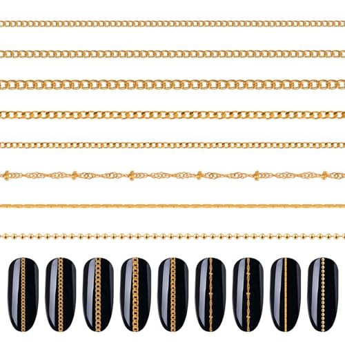 8 Strips Nail Art Chains Metal Chain Nail Charms Gold Nail Jewelry Chains 3D