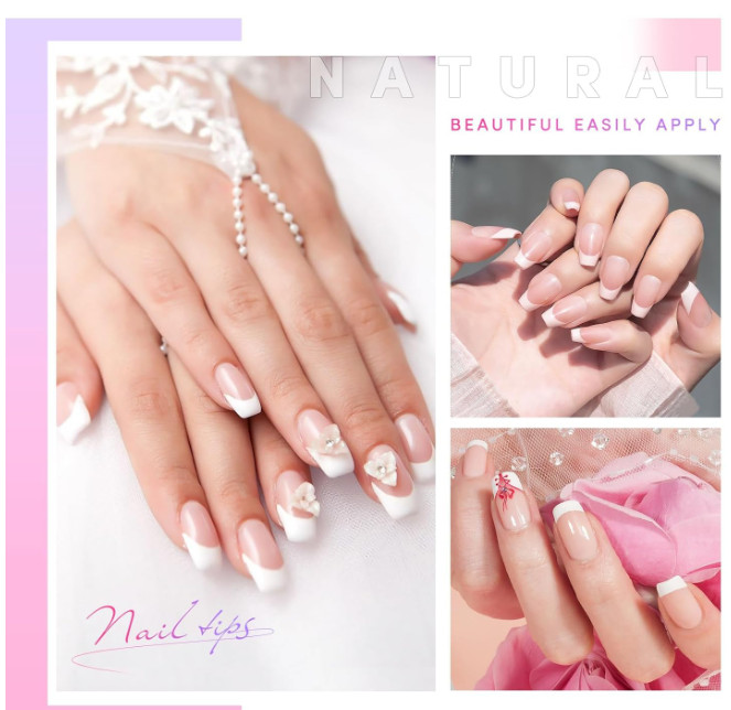 120 PCS Clear & White French Nail Tips – Short Acrylic Press On, 12 Sizes