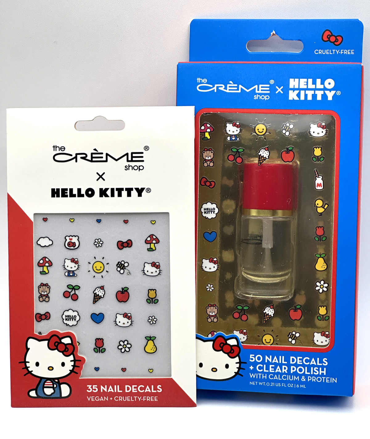 Hello Kitty The Creme Shop Nail Decals 85 Total Clear Nail Polish NIB Set of 2