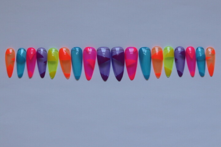 90’s Inspired Neon – press on nail set- (Set of 18 sizes 0-8) long Almond
