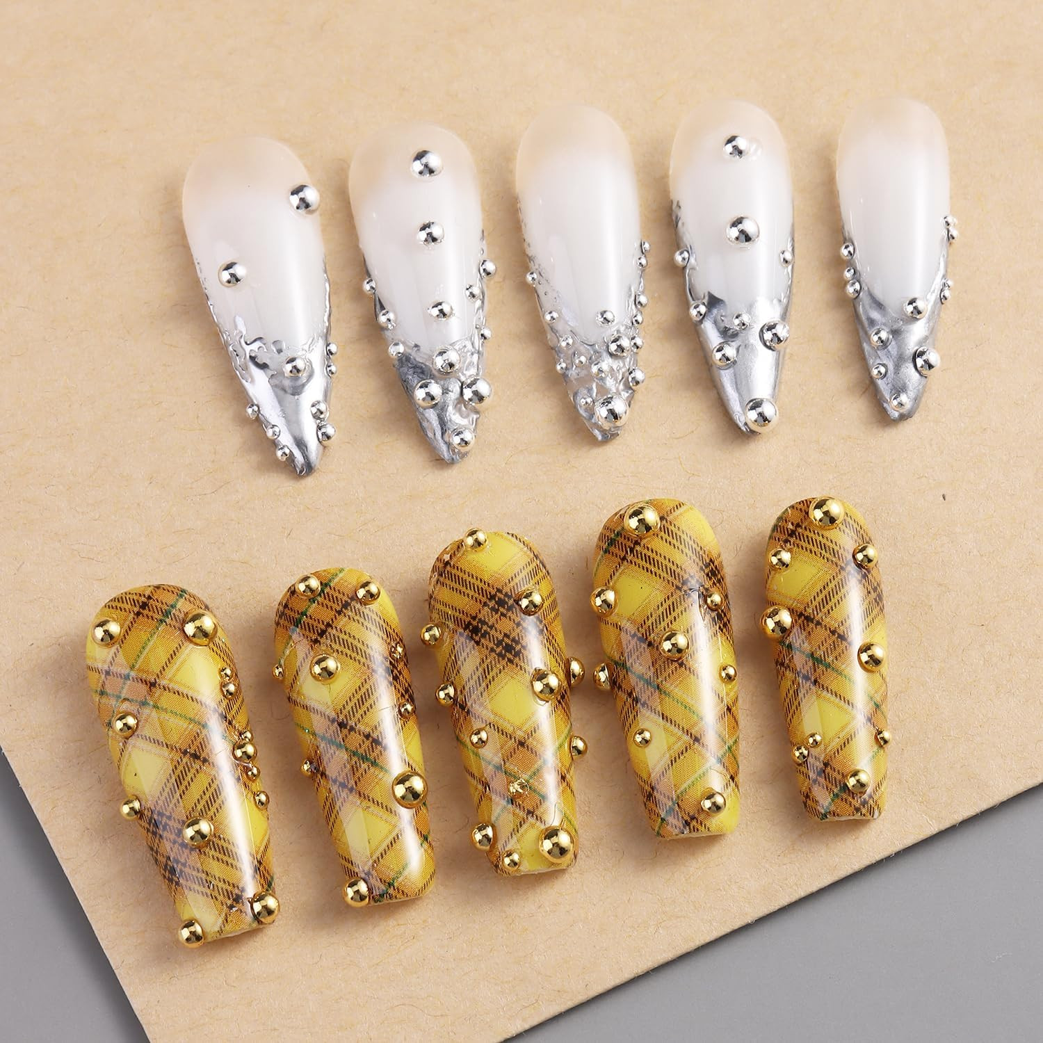 Gold & Silver Caviar Nail Beads Kit with Tweezers for DIY Nail Art & Crafts