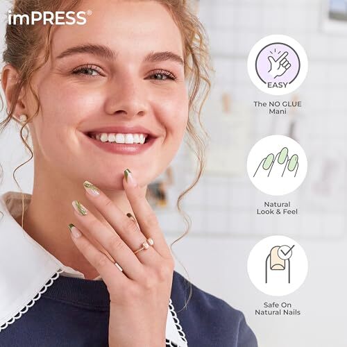 KISS No Glue Mani Press-On Nails, Design, ‘Ballerina’, Neutral/green, Medium