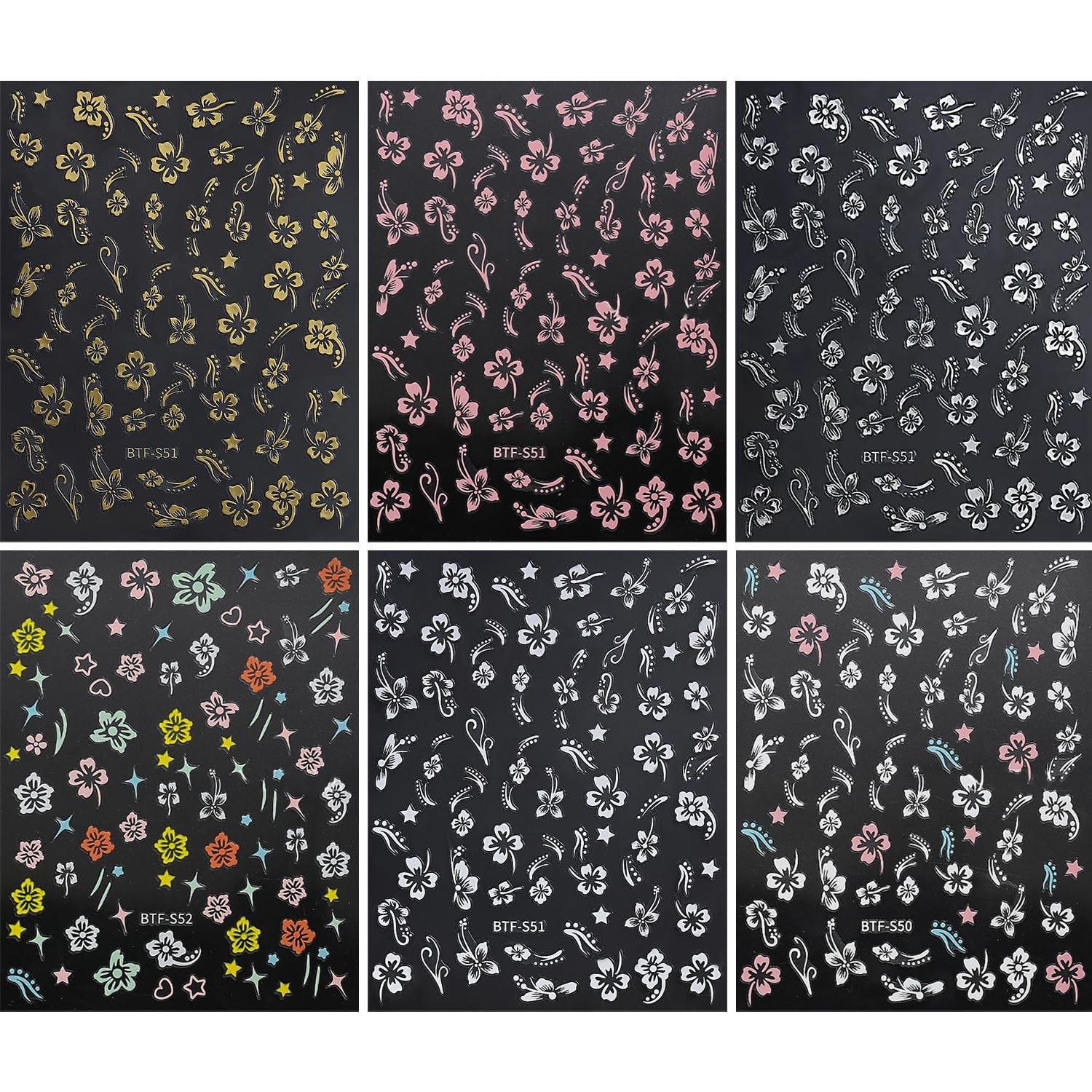 Flower Nail Stickers, Hibiscus Decals 3D Self-Adhesive