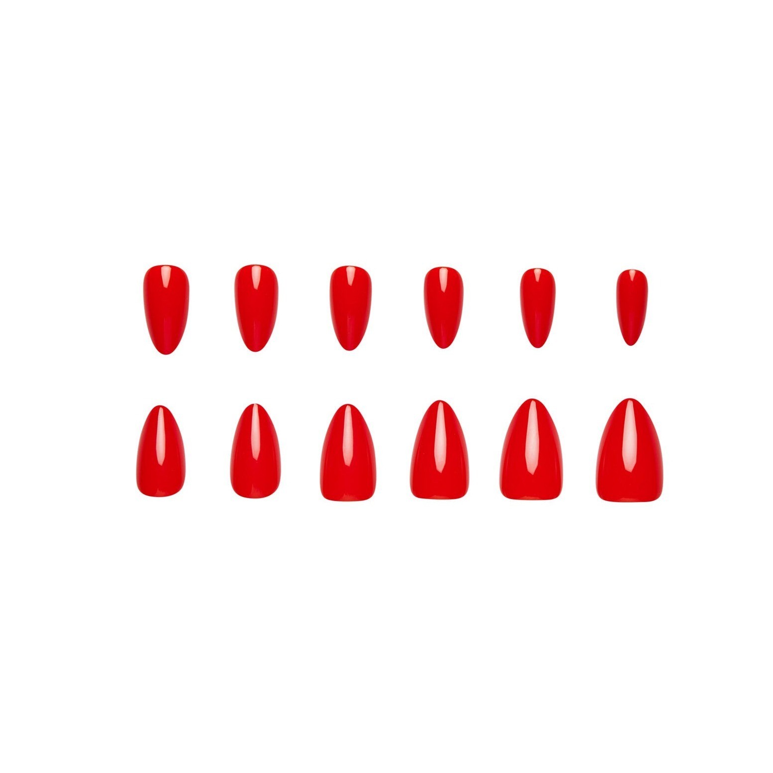 Bulk 25 Units Press-On Nails Medium Length Almond Classic Solid Red CliqOnU