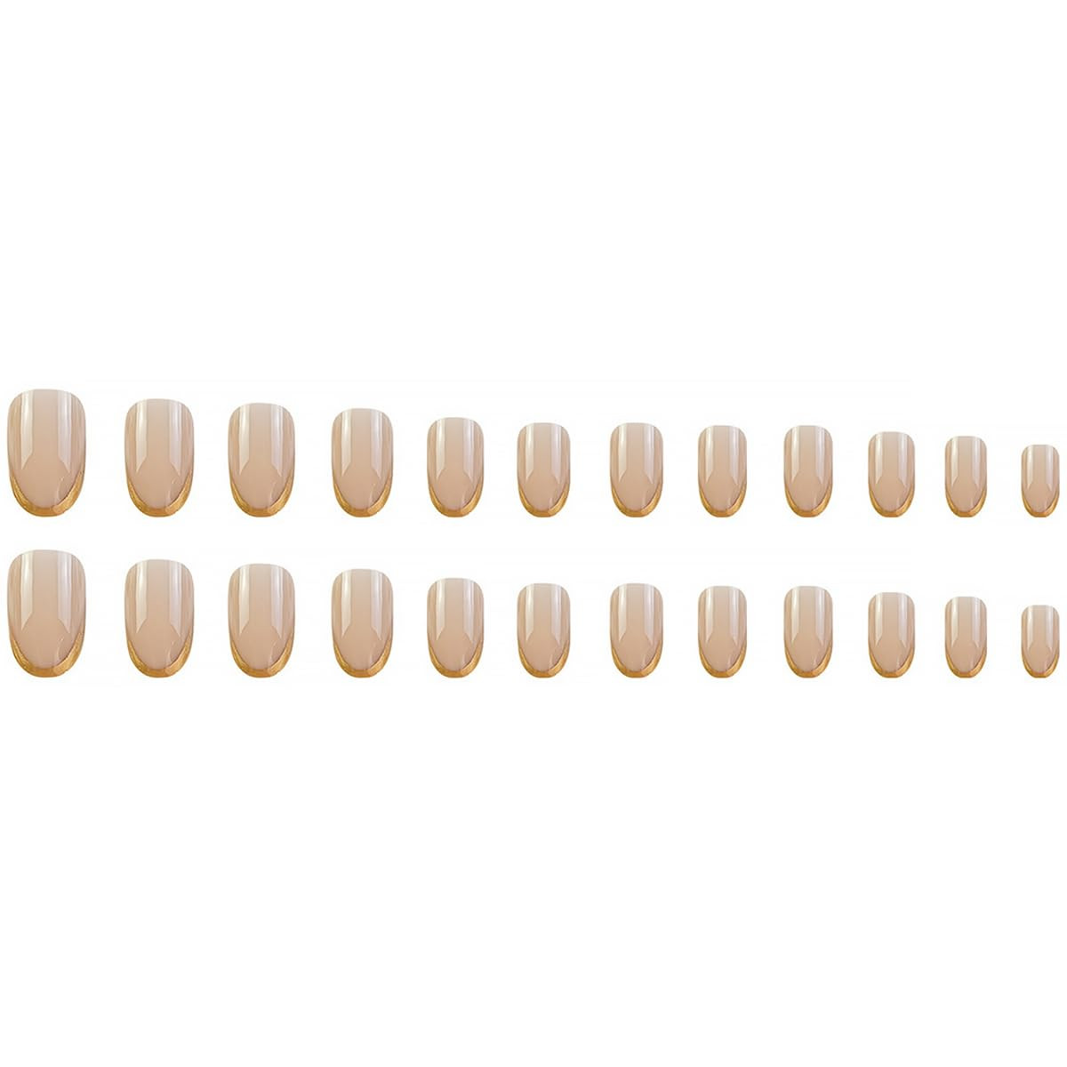 24Pcs Gold French Tip Press on Nails Short Almond Fake Nails Artificial Glossy D