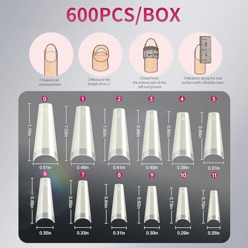 Natural Acrylic Nail Tips Square – 600PCS Half Cover Coffin Natural Coffin
