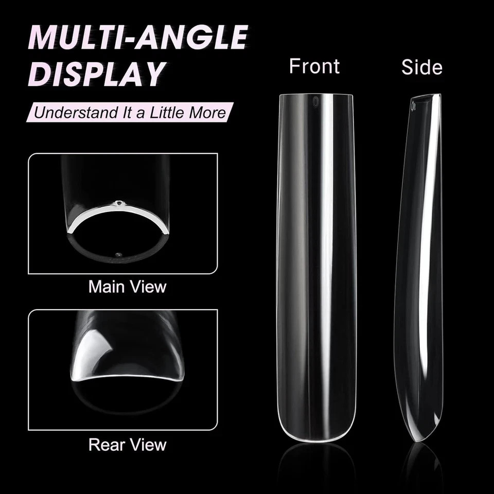 Extra Long Square Full Cover Nail Tips 240PCS XXXL Clear Full Cover Fake