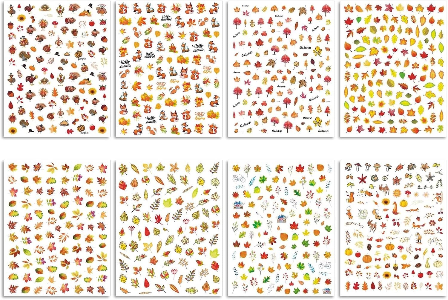 Fall Nail Art Stickers, Thanksgiving Day Turkey Nail Decals, 3D Self-Adhesive…