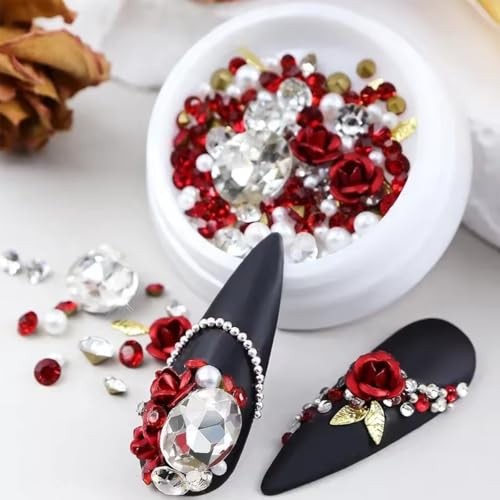 3D Red Rose Flower Nail Art Charms Valentines Rose Flower Nail Art Charms-3