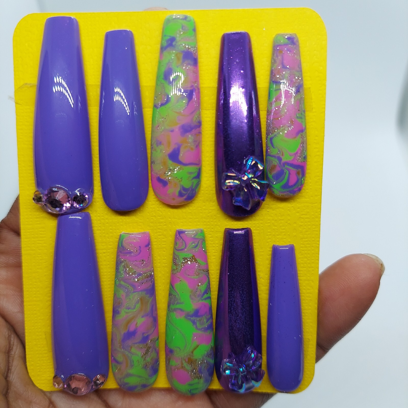 Purple Pink Green Marble Press on Nails Spring Nails Purple Lilac Nails