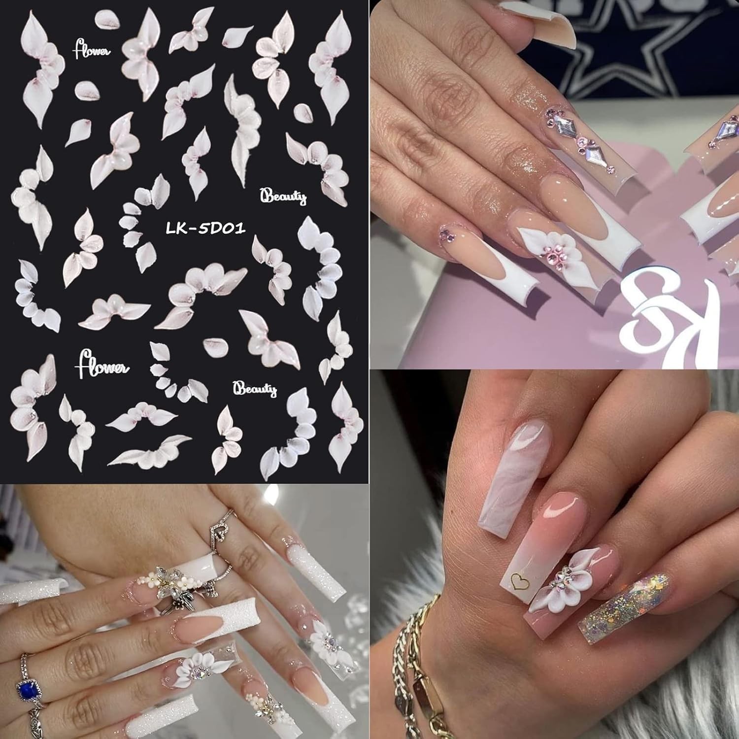 SEMATA Peach Blossoms Nail Stickers Colorful-09
