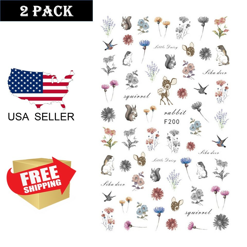 2X Dandelion Flower Animal 3D Nail Stickers Nail Art Adhesive Decals Tips F200