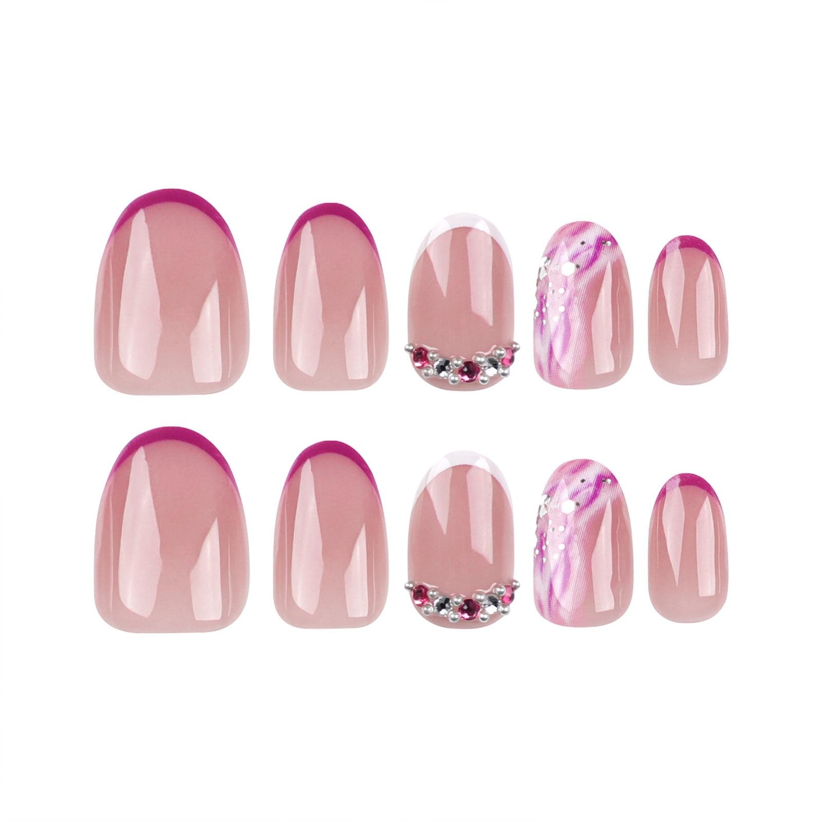 Extra Short Press on Nails Oval Acrylic Fake Nails Press ons with Rhinestones…