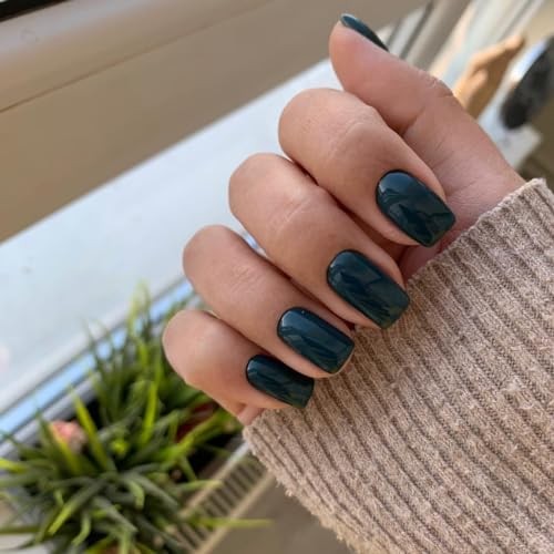 St. Patrick’s Day 30 Pcs Dark Green Press on Nails square glossy forest green