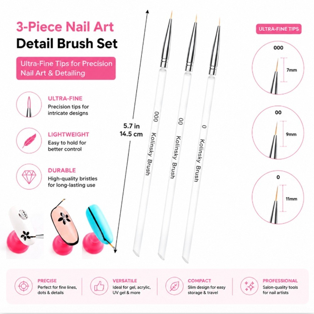3 Pcs Nail Art Tool Set – Nail Art Pen, Dotting UV Gel Tool, and Liner Brush Set