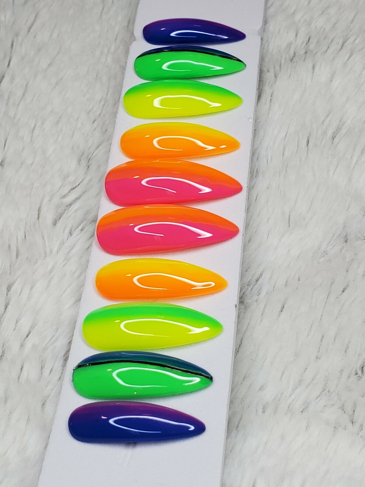 Neon Rainbow ombre stiletto nails Gel Press On nails pride pink orange yellow