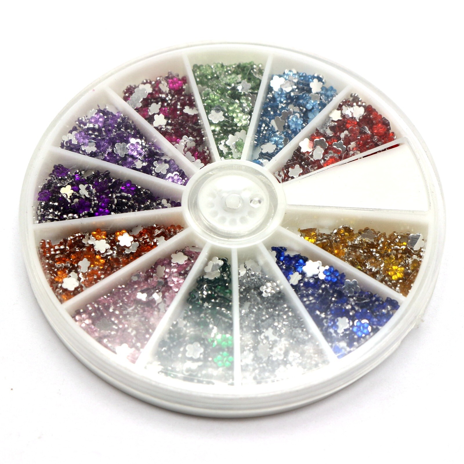 2400 Flower 3mm Flatback Acrylic Rhinestone Gems with Wheel 12 Colour Nail Art