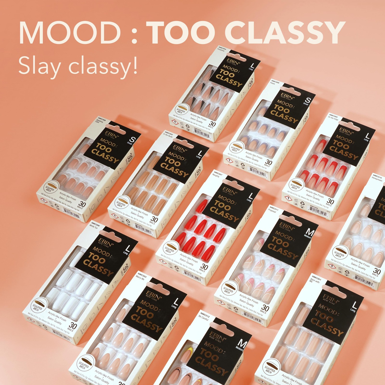 MOOD: TOO CLASSY Press On Nails – White Tux | Trendy Long Coffin Shape | Salo…