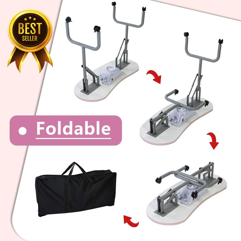 36in Foldable Manicure Table with Dust Collector Wheels Wrist Pad Pink