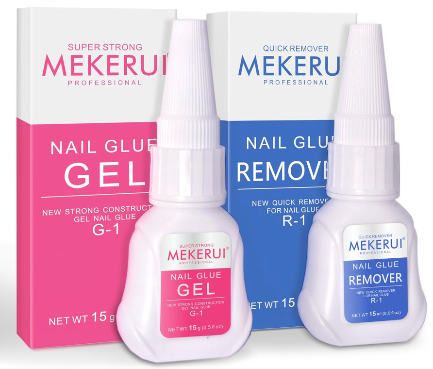 Super Strong Nail Glue Gel & Quick Remover Kit–10+ Day Hold, No UV, Easy Removal