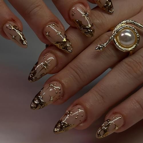 24 Pcs Fall Winter Press on Nails Short Almond – Clear Fake Nails Design A10
