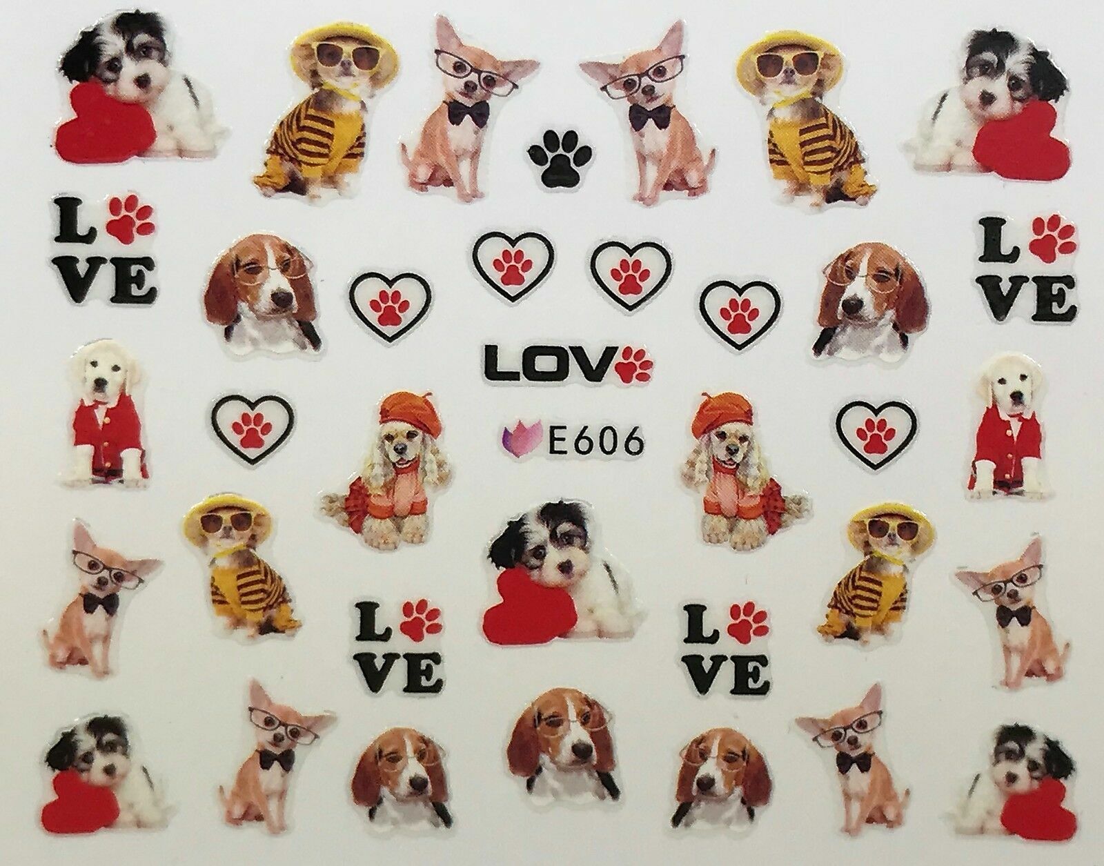 Nail Art 3D Decal Stickers Puppy Love Puppy Costume Heart Valentine’s Day E606