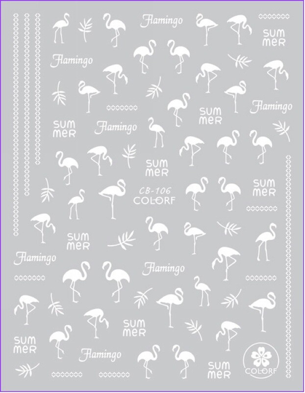 Nail Art 3D Decal Stickers Summer White Flamingo Design Nautical CB106