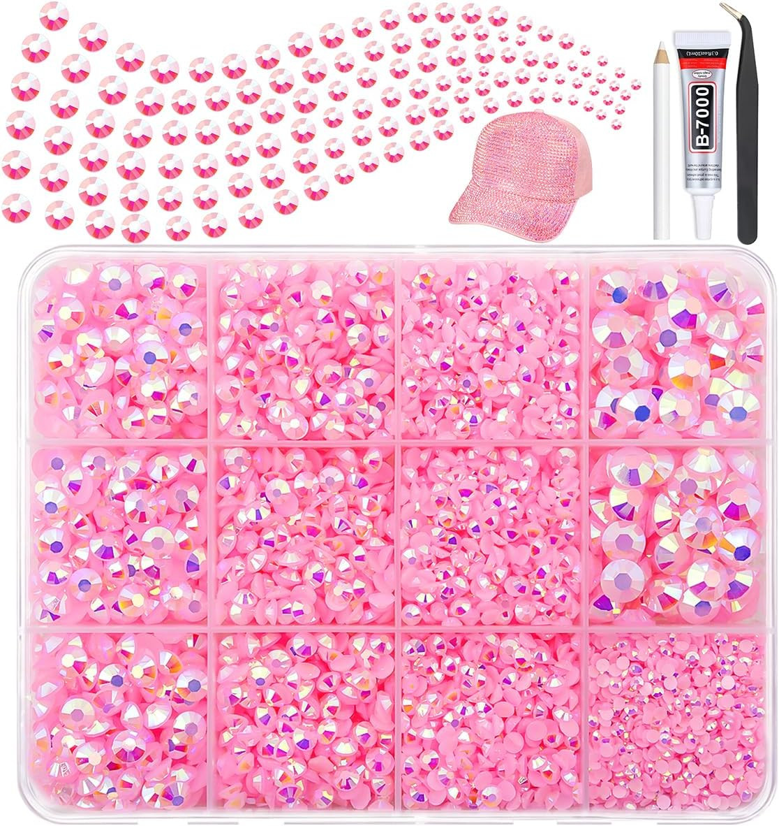 12000Pcs Dark Pink AB Resin Rhinestones W B7000 Glue for Bedazzling | 2-6Mm Flat