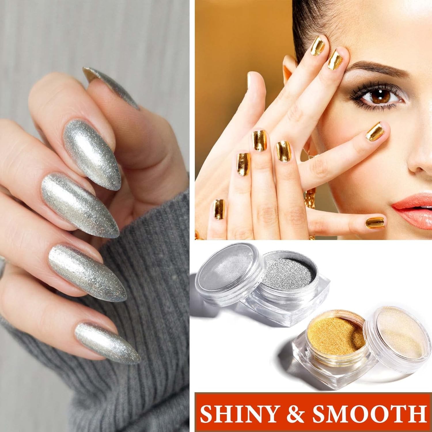 2Pcs Gold Silver Chrome Nail Powder,Holographic Highly Pigmented A